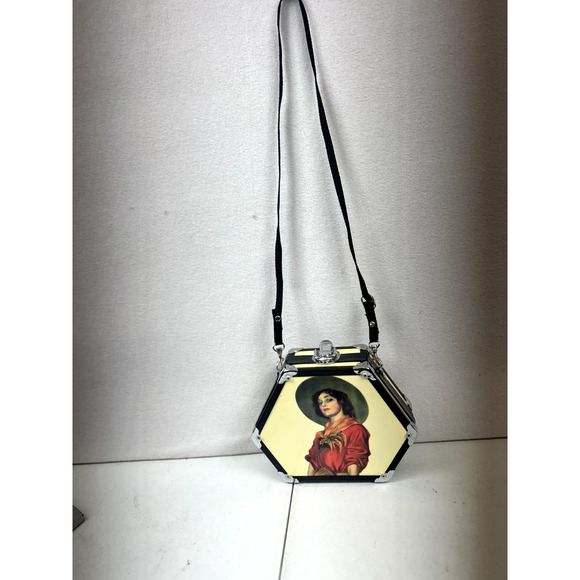 HARD SHELL HANDBAG COWGIRL GYPSY HEXAGON BOHO RETRO VTG PURSE - Picture 1 of 11